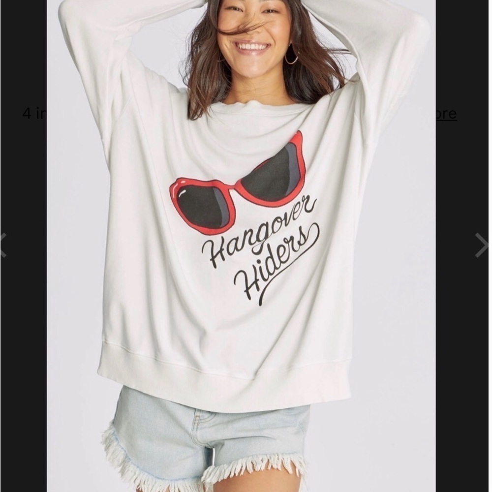 Wildfox “Hangover Hiders” Sunglasses Sweatshirt, Vanilla, Black, Red, Size XS - Picture 6 of 17